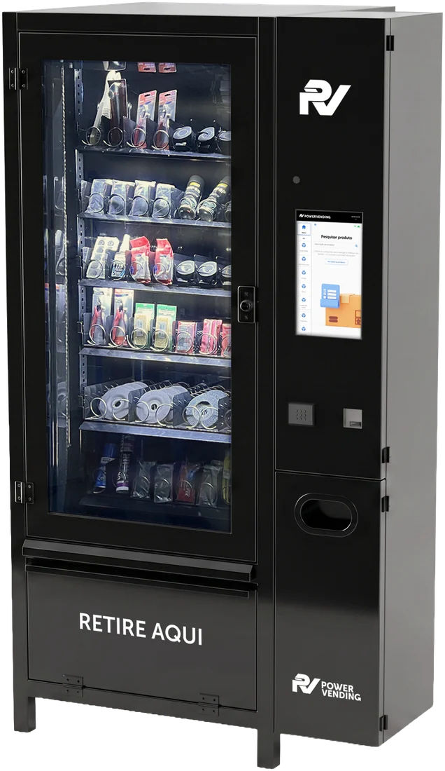 Máquina Stockage da Power Vending abastecida com itens de alto giro